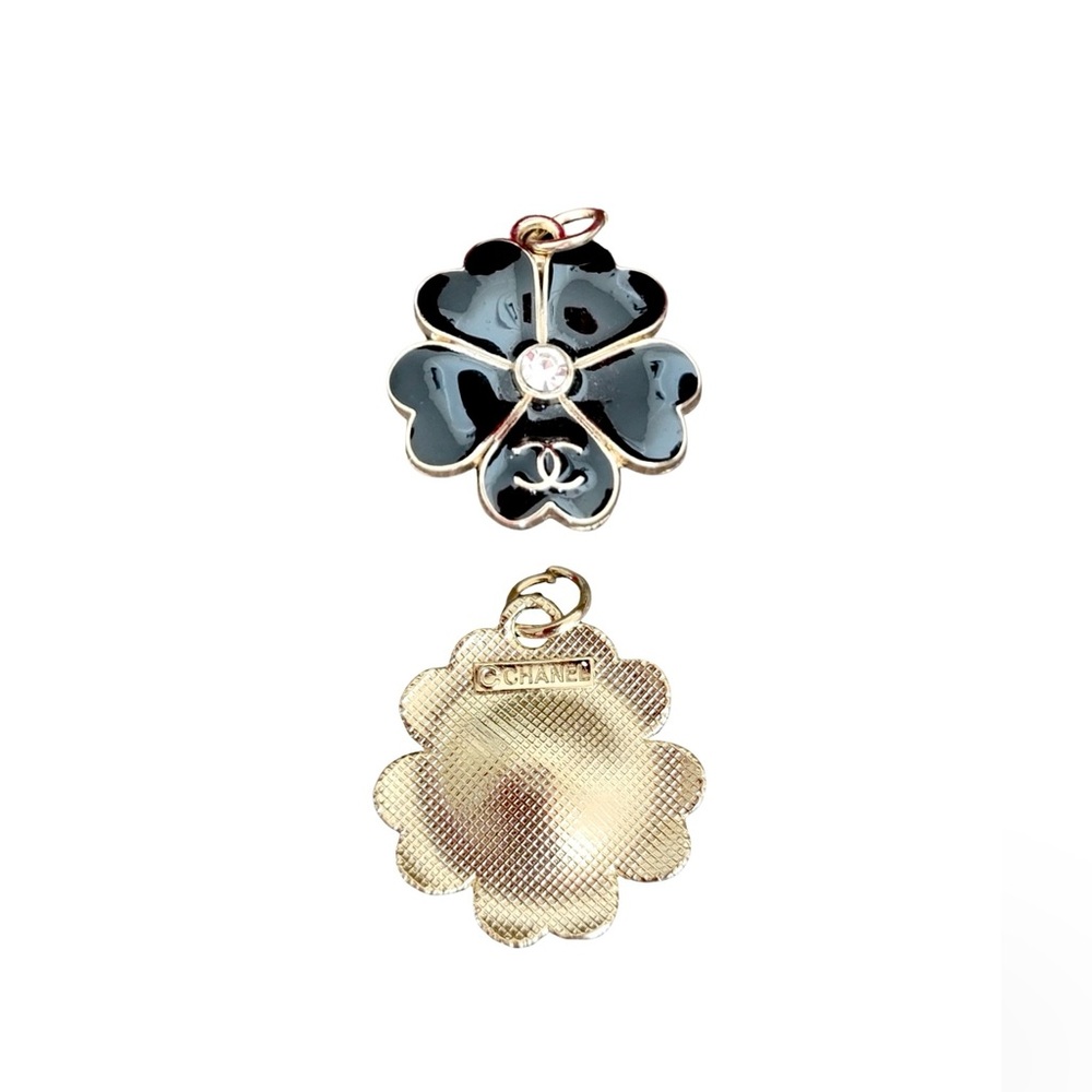 Black enamel Chanel flower Charm